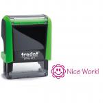 Trodat Classmate Printy 4911 Self-inking Stamp. This stamp features the phrase 'Nice Work!', perfect for use in the classroom.