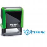 Trodat Classmate Printy 4911 Self-inking Stamp. This stamp features the phrase 'Terrific!', perfect for use in the classroom.