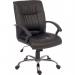 This photo features the Teknik 6914 Milan Leather Faced Executive Chair, showcasing a modern, sleek design with soft leather upholstery. The high back and padded armrests offer comfort and support for long hours at the desk. The stylish chair also includes a height adjustable seat and smooth rolling casters.