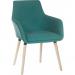 The photograph shows two sleek and modern reception chairs, featuring four silver legs and a vibrant jade color. The chairs have a contemporary design and look inviting and comfortable. The photo is well-lit and showcases the chairs in a professional environment. The overall aesthetic is stylish and functional.