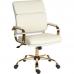 This photograph features a Teknik 6990 Vintage White Executive Chair. It has a sleek and classic design with a white leather upholstery and a tall backrest. The chair also has a sturdy base and armrests for added support and comfort.