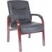 This image shows a sleek, black and mahogany visitor chair from the Teknik 8511MDM Kingston collection. The chair features a modern design with curved armrests and a cushioned seat, creating a comfortable and stylish seating option for any office or home workspace. The high-quality materials and craftsmanship are evident in the clean lines and smooth finish of this chair.