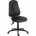 This photograph captures the sleek design of the Teknik 9500AIRPU Ergo Comfort Air Chair. The black mesh backrest and deep cushioned seat provide ergonomic support, while the silver accents add a modern touch. Its adjustable features make it perfect for any workspace.