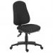 This image shows a black fabric chair from Teknik, specifically the 9500BLK Ergo Comfort model. The chair features ergonomic design with a supportive backrest and comfortable seat. Its sleek black fabric adds a modern touch to any workspace.