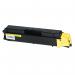 This photograph showcases a yellow TSW ink cartridge that is compatible with Kyocera toner TK5135Y. With a page yield of 5000, this cartridge has a lead time of 7-10 days.