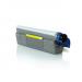 This image shows a set of TSW ink cartridges compatible with OKI printers. The yellow cartridges have a page yield of 6000 pages and are specifically designed for the C5850, C5950, and MC560 models.
