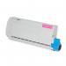 The image shows a vibrant magenta ink cartridge for OKI printers. The product has a page yield of 11500 and requires a lead time of 7-10 days. The packaging is labeled with the product details and brand name.