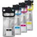 The image depicts a cyan inkjet cartridge compatible with Epson printers. It has the product label TSW Ink Cartridges on the front. The cartridge has a sleek design with a capacity of 5000 pages. The color is a vibrant shade of blue.