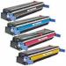 The photo depicts a set of TSW ink cartridges, in the color cyan, compatible with HP C9731A 645A. The packaging includes the brand name and model number, and states a page yield of 11000 pages for the color cyan. The cartridges appear to be in standard size and shape, with a clear strip to show the ink level. The background is white with orange accents.