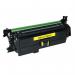 The photo shows a set of TSW ink cartridges compatible with HP Toner 653A CF322A in yellow. Each cartridge has a page yield of 16500 pages. The cartridges are neatly packaged and clearly labeled with informative labels and logos. The colors are vibrant and the design is professional, making it easy to identify and use.
