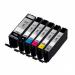 The photograph captures a set of TSW ink cartridges, compatible with Canon printers and featuring a vibrant yellow color. These high yield cartridges boast a page yield of 680, ensuring long-lasting and quality printing results.