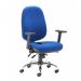 The photo features a sleek, modern office chair with a curved backrest and ergonomic design. Its royal blue color adds a pop of color to any workspace. The chair is designed by TC Group and is suitable for general use.