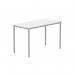 This photo features a rectangular multi-use table from TC Group Tables in a 1200x600 size. The table has an arctic white and silver color scheme with a white core. Ideal for office spaces and versatile for various purposes.