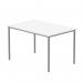 The photograph shows a rectangular multi-use table from TC Group Tables, measuring 1200x800 and featuring an arctic white and silver finish. The surface appears to be smooth and glossy, with a sleek and modern design. The table is supported by sturdy legs in the same color scheme.