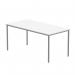 The TC Group Tables OFFICE RECTANGULAR MULTI-USE TABLE has a sleek and modern design, with a white and silver color scheme. The table measures 1600x800 and features a durable arctic white surface and silver base. It is versatile and can be used in various office settings.
