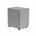 This photo shows a sleek and modern TC Group mobile pedestal with a silver finish. It has three spacious drawers for convenient under desk office storage. The unit is made of durable steel for long-lasting use.