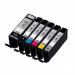 The photograph displays a set of TSW compatible ink cartridges in black with a glossy finish. The packaging indicates the product is compatible with Canon printers and has a page yield of 500 pages.