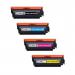 The image shows a set of remanufactured TSW ink cartridges for HP printers. The cartridges are in magenta color with a new chip and have a page yield of 4500. The packaging has the model number W2123A and the letters CW2123A-C.