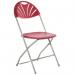 This image features a set of folding chairs with a burgundy fan back design. The chairs are linked together and have a sturdy, durable structure. The burgundy color adds a touch of elegance, making these chairs a stylish addition to any event.