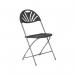 This photograph features a set of Titan folding chairs in a sleek charcoal color. The chairs have a unique fan back design and are linked together for easy storage and transport. Their durable construction ensures long-lasting use.