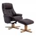 Teknik Denver Recliner Brown Leather Look with Swivel Recline Function Stylish Natural Wood Five Star Base and Matching Footstool ZRDENVERBROWN