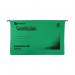 This photograph shows a pack of 50 green crystalfile suspension files from Rexel. Each file is standard size and flexible, designed to easily fit into filing cabinets. The crystalfile feature allows for clear labeling and organization.