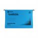 This photo displays a stack of 50 blue Crystalfile suspension files from Rexel, specifically the Crystalfile Flexi Standard Foolscap variety. The sleek design of the folders is evident, with the word Crystalfile printed on the top tab in bold black letters. The files are neatly packed together, ready for organization and storage.