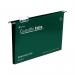 The image shows a pack of 25 green Crystalfile Extra suspension files by Rexel. Each file has a 50mm capacity and is designed for easy filing and retrieving of documents. The durable construction and sleek crystal design make it a functional and stylish addition to any office.