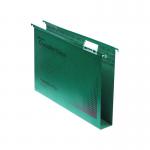 This image shows a pack of 25 bright green Crystalfile Extra 30mm lateral files from Rexel. The lateral filing design allows for easy access and organization of documents. Perfect for any office or workspace.