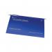 A clear image of a blue Crystalfile Suspension Filing system by Rexel. This pack includes 50 classic suspension files in Foolscap size. Perfect for organizing and storing important documents.