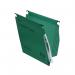 In the picture, there are 50 green Crystalfile lateral filing folders, each one 15mm thick. The folders are neatly organized and labeled with white labels on the tab. The white labels are easy to read against the dark green color of the folders. The folders are durable and have a classic design.
