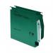The picture shows a pack of 50 green Crystalfile Lateral Filing Rexel CrystalFile Classic 30mm Lateral Files. Each file has a smooth surface and a clear label holder for easy organization. The files are designed for lateral filing and have a maximum capacity of 30mm.