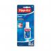 In the picture, a white bottle of Tipp-Ex Rapid Correction Fluid is shown with a bright red cap. The fluid is visibly flowing and the brand name is printed in bold letters on the label. The background is a clean, neutral color, allowing the product to stand out.