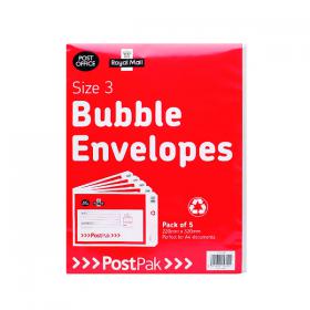 Post Office Postpak Size 3 Bubble Envelope 220x245mm White/Red (Pack of 100) 41631 UB22020