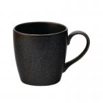 The photograph displays a set of six Murra Ash mugs, each holding 10.5oz. The mugs are sleek and modern, with a unique cutlery and crockery design. The color is a rich, dark ash tone and the mugs are perfectly stacked and aligned, creating an aesthetically pleasing and functional set.
