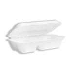 Vegware Bagasse Takeaway Box 2 Compartment 9x6 inch White (Pack of 200) B002 VG92002