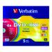 Verbatim DVD+RW 4x 4.7GB Non-Printable Colours Slim Case (Pack of 5) 43297
