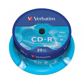 Verbatim CD-R Datalife Non-AZO 80minutes 700MB 52X Non-Printable Spindle (25 Pack) 43432 VM34320