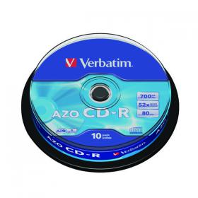 Verbatim CD-R Datalife Non-AZO 52x 700MB (Pack of 10) 43437 VM34375