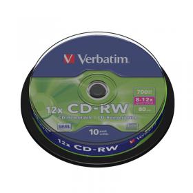 Verbatim CD-RW Datalife + 8-12x 700MB (Pack of 10) 43480 VM34801