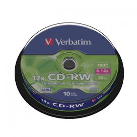 Verbatim CD-RW Datalife + 8-12x 700MB (Pack of 10) 43480 VM34801