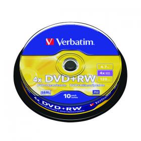 Verbatim DVD+RW Non-Printable 4x 4.7GB (Pack of 10) 43488 VM34887