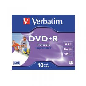 Verbatim DVD+R 16x 4.7GB Inkjet Printable (10 Pack) 43508 VM34986