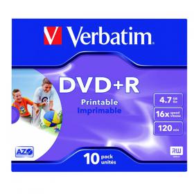 Verbatim DVD+R Inkjet Printable 16x 4.7GB (Pack of 10) 43508 VM34986