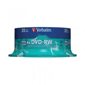 Verbatim DVD-RW 4x Non-Printable 4x 4.7GB (Pack of 25) 43639 VM36393