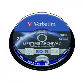 Verbatim M-Disc Blu-ray BD-R 25 GB 4x Printable Spindle (Pack of 10) 43825 VM38250