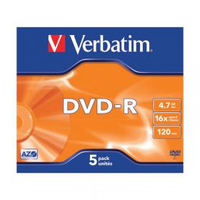 Verbatim DVD-R Speed Jewel Case 4x 4.7GB (Pack of 5) 43246 VM43168