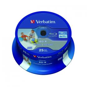 Verbatim BD-R Printable Spindle 6x 25GB (Pack of 25) 43811 VM43811