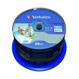 Verbatim BD-R Printable Spindle 6x 25GB (Pack of 50) 43812 VM43812