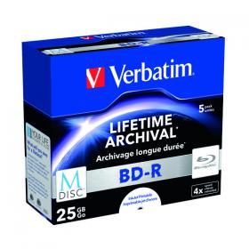 Verbatim M-Disc Blu-ray BD-R 25 GB 4x Printable Jewel Case (Pack of 5) 43823 VM43823